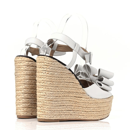 Valentino Garavani Nappa Rockstud Bow Espadrille Platform Wedge Sandals 39 White 4 of 7