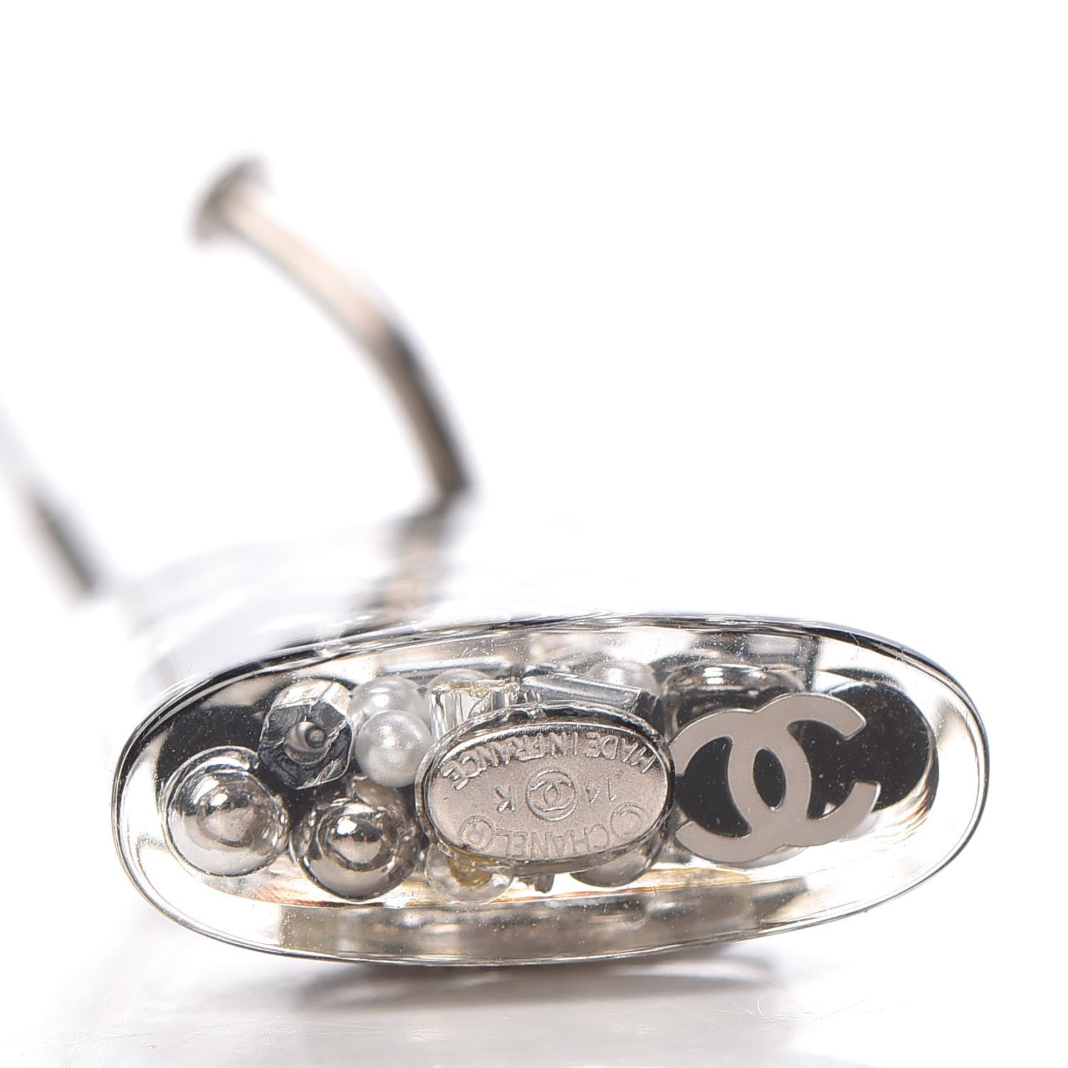 Chanel Resin Pearl CC Padlock Earrings Grey 4 of 4