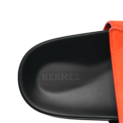 Hermes Suede Goatskin Womens Chypre Sandals 39.5 Rose Chapas Orange Synthetique 7 of 8