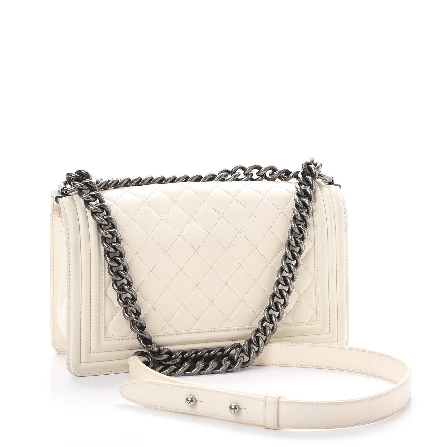 Lambskin Quilted Medium Boy Flap White