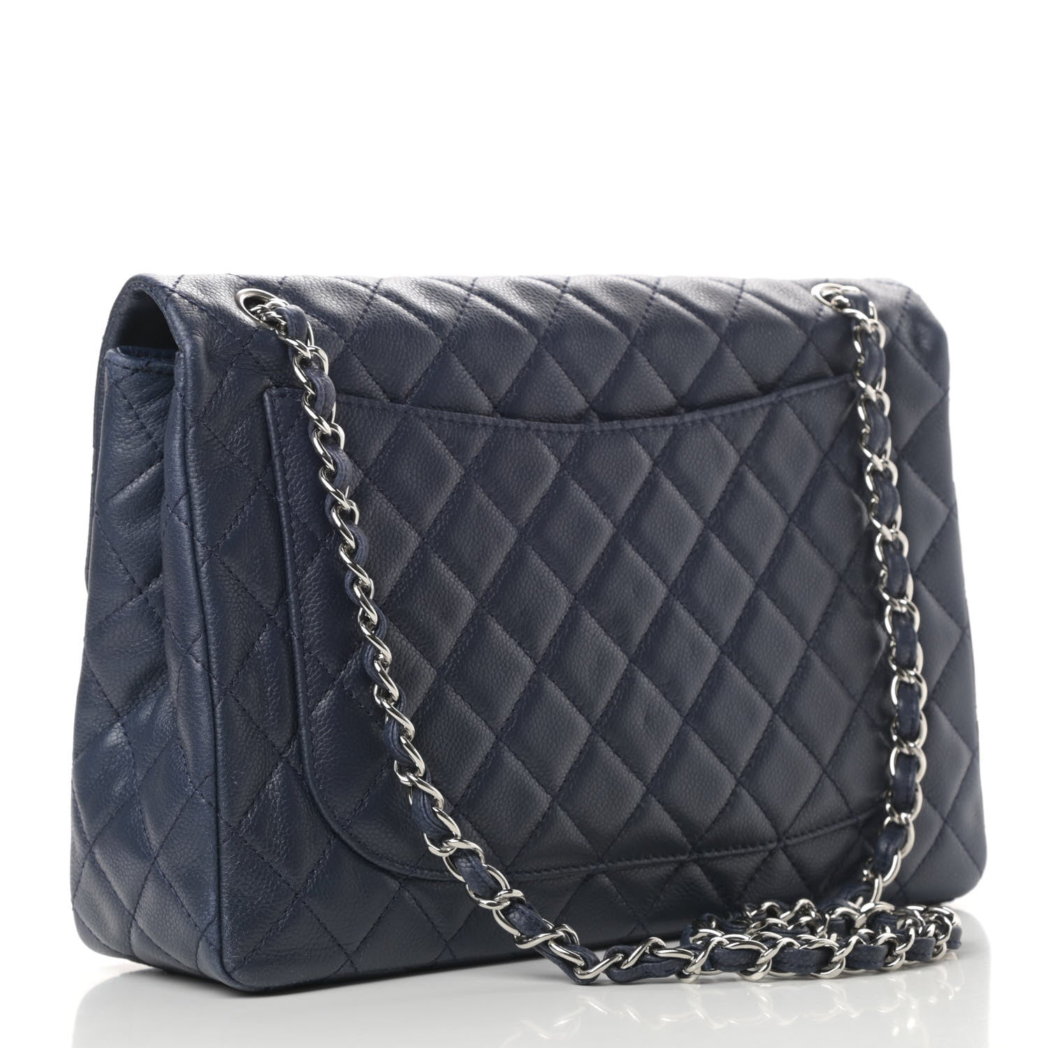 Chanel Washed Caviar Quilted Maxi Single Flap Dark Navy Blue 3 of 14