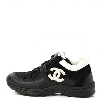 Chanel Mesh Suede Grained Calfskin Womens CC Sneakers 39 Black White 1 of 8
