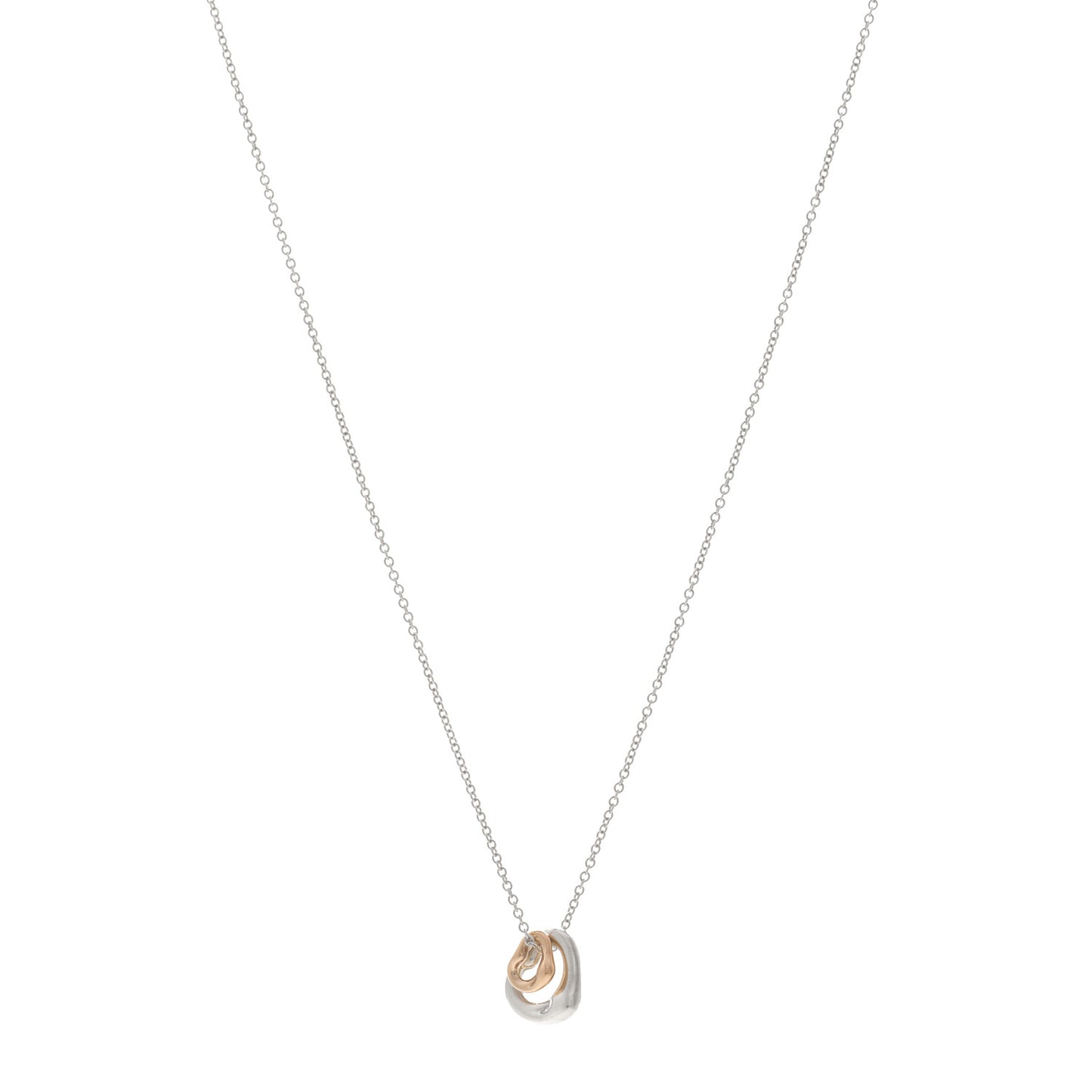 Sterling Silver 18K Rose Gold Elsa Peretti Extra Mini Double Open Heart Pendant Necklace
