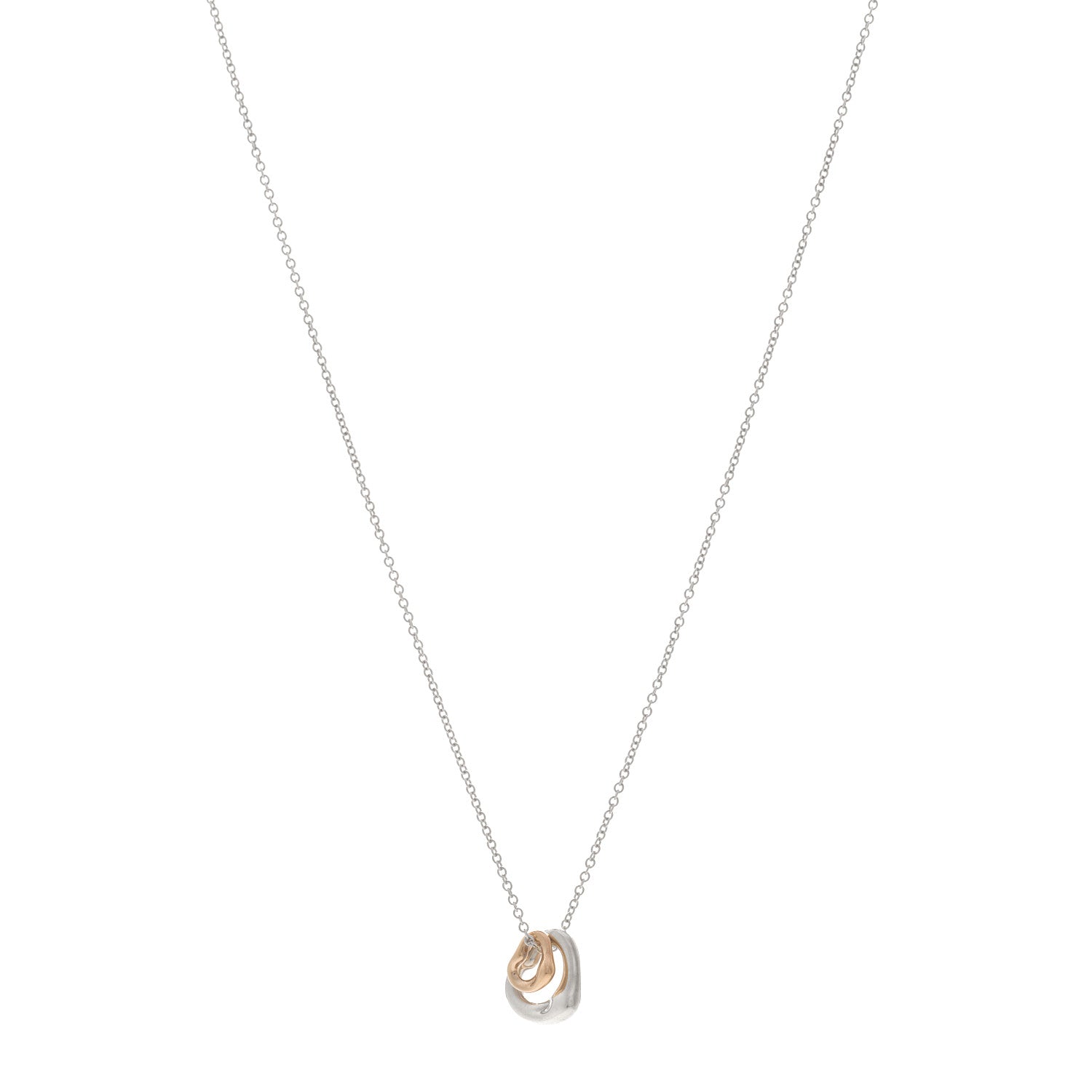 Tiffany Sterling Silver 18K Rose Gold Elsa Peretti Extra Mini Double Open Heart Pendant Necklace 1 of 4