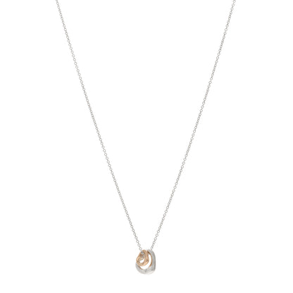 Tiffany Sterling Silver 18K Rose Gold Elsa Peretti Extra Mini Double Open Heart Pendant Necklace 1 of 4