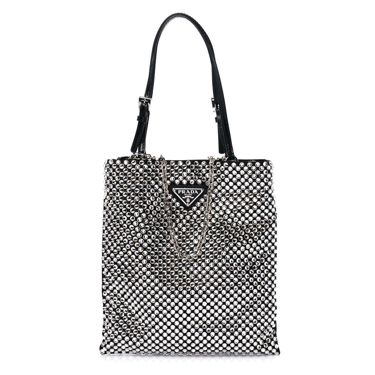 Satin Crystal Metal Triangle Logo Chain Crossbody Handbag Cristal