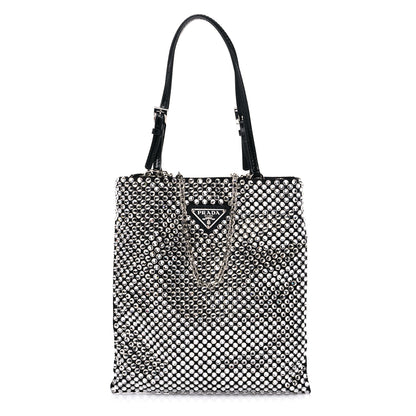 Prada Satin Crystal Metal Triangle Logo Chain Crossbody Handbag Cristal 1 of 8