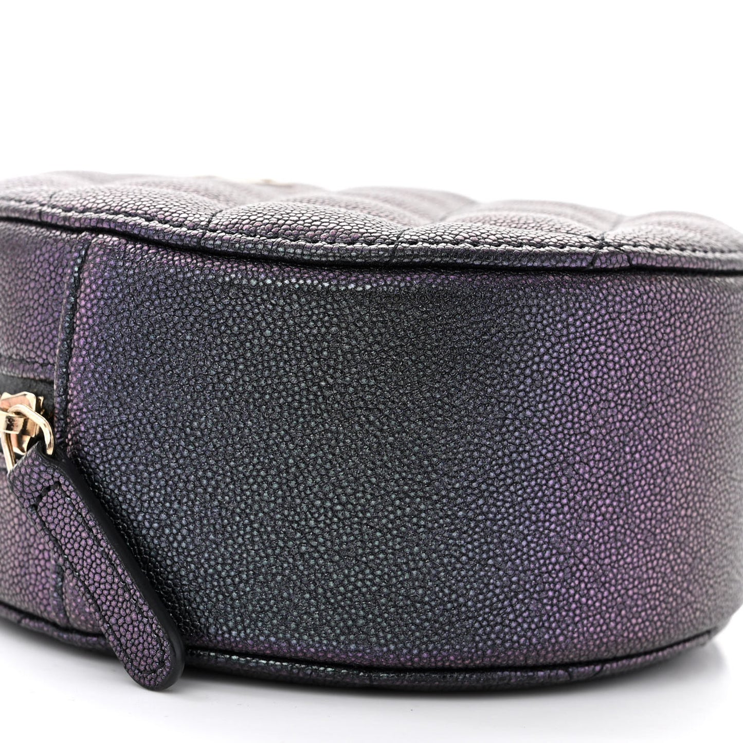 Iridescent Caviar Quilted Round Clutch With Chain Black