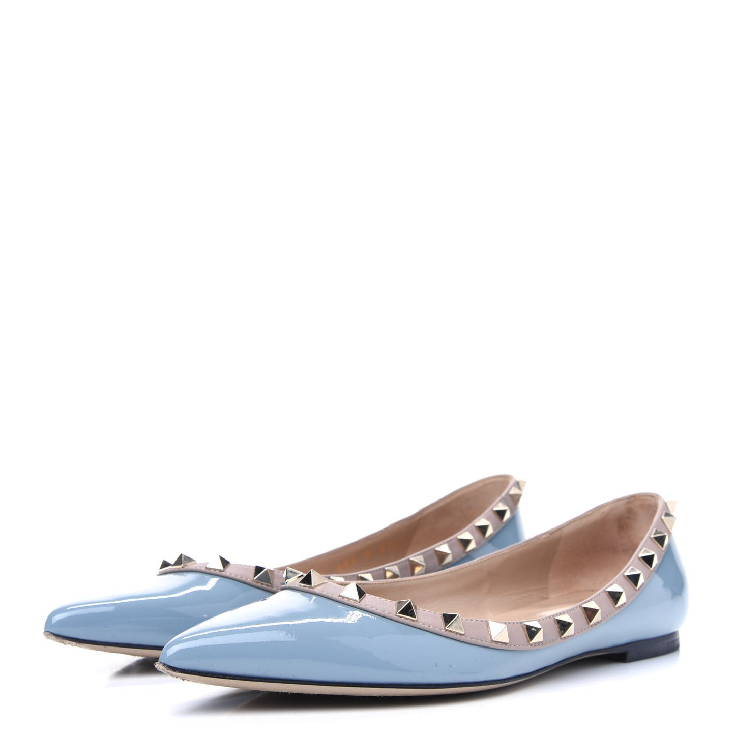 Patent Nappa Rockstud Ballerina Flats 37.5 Light Stone Poudre