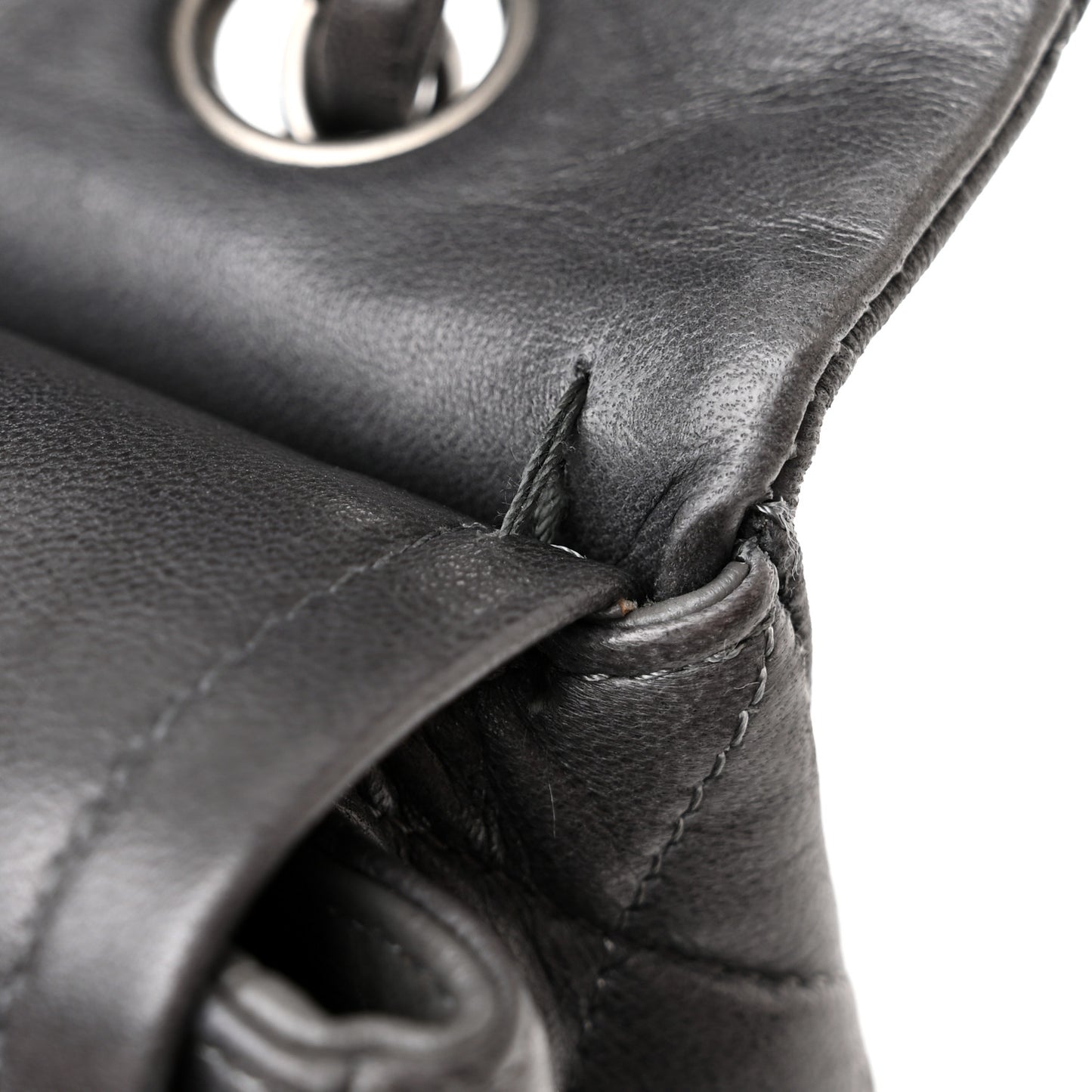 Lambskin Quilted Medium Double Flap Dark Grey