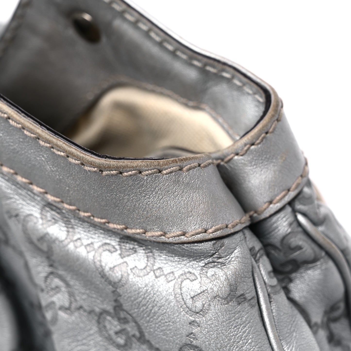 Metallic Guccissima Medium Sukey Tote Silver