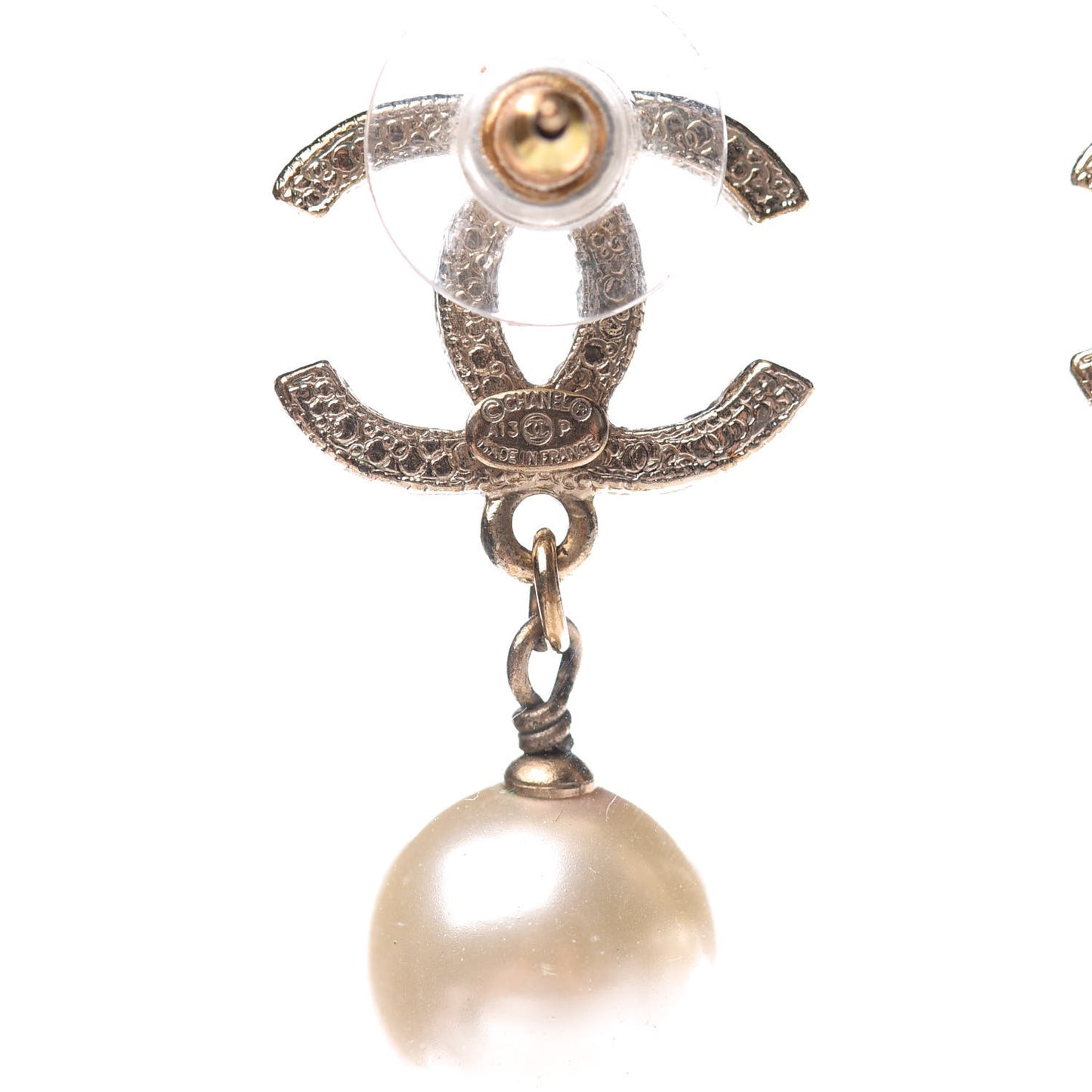 Crystal Pearl CC Drop Earrings Gold