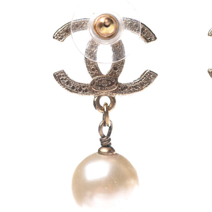 Chanel Crystal Pearl CC Drop Earrings Gold 3 of 4