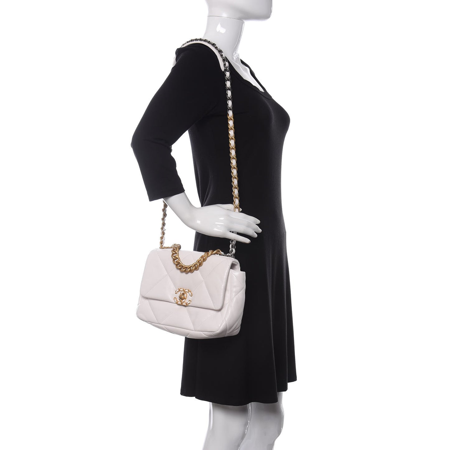 Lambskin Quilted Medium Chanel 19 Flap White