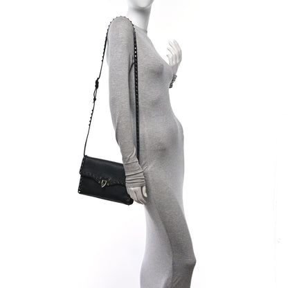 Valentino Garavani Pebbled Calfskin Monochrome Medium Rockstud Flip Lock Crossbody Bag Black 2 of 9