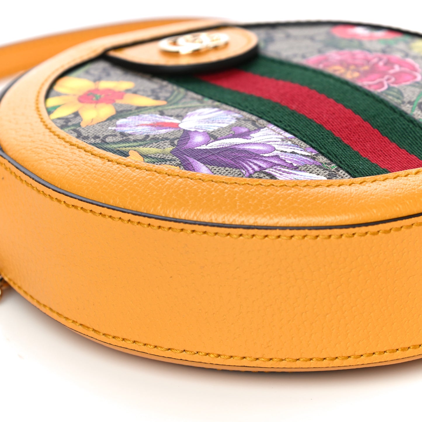 GG Supreme Monogram Flora Web Mini Ophidia Round Shoulder Bag Beige Multicolor Crop