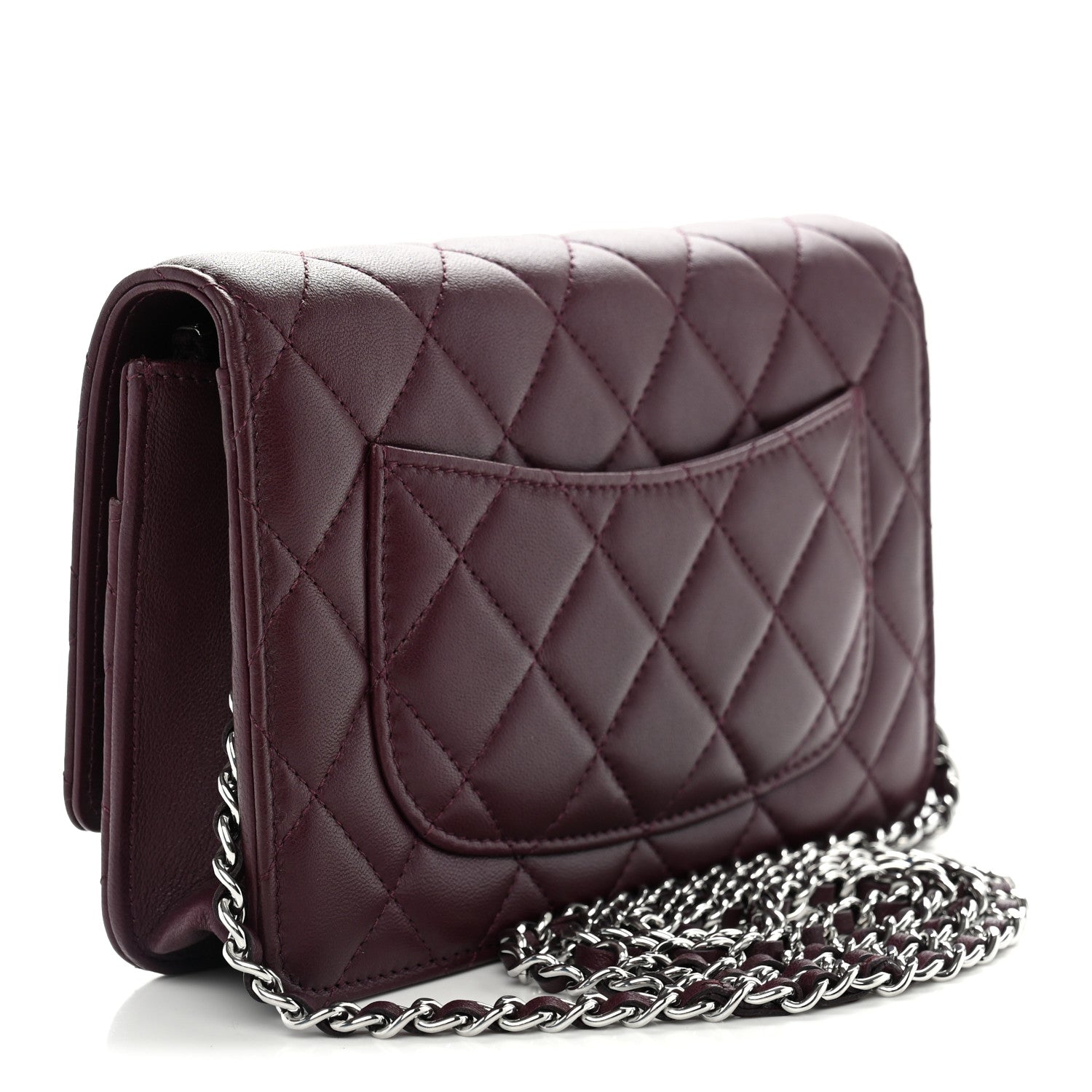 Chanel Lambskin Quilted Enamel CC Wallet On Chain WOC Burgundy 3 of 13
