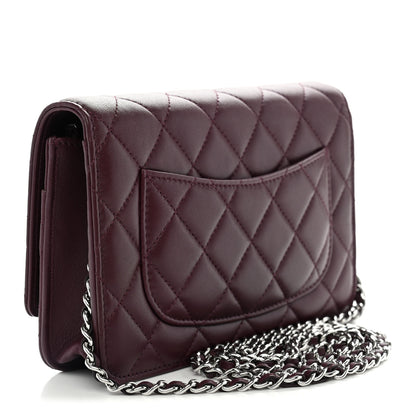 Chanel Lambskin Quilted Enamel CC Wallet On Chain WOC Burgundy 3 of 13
