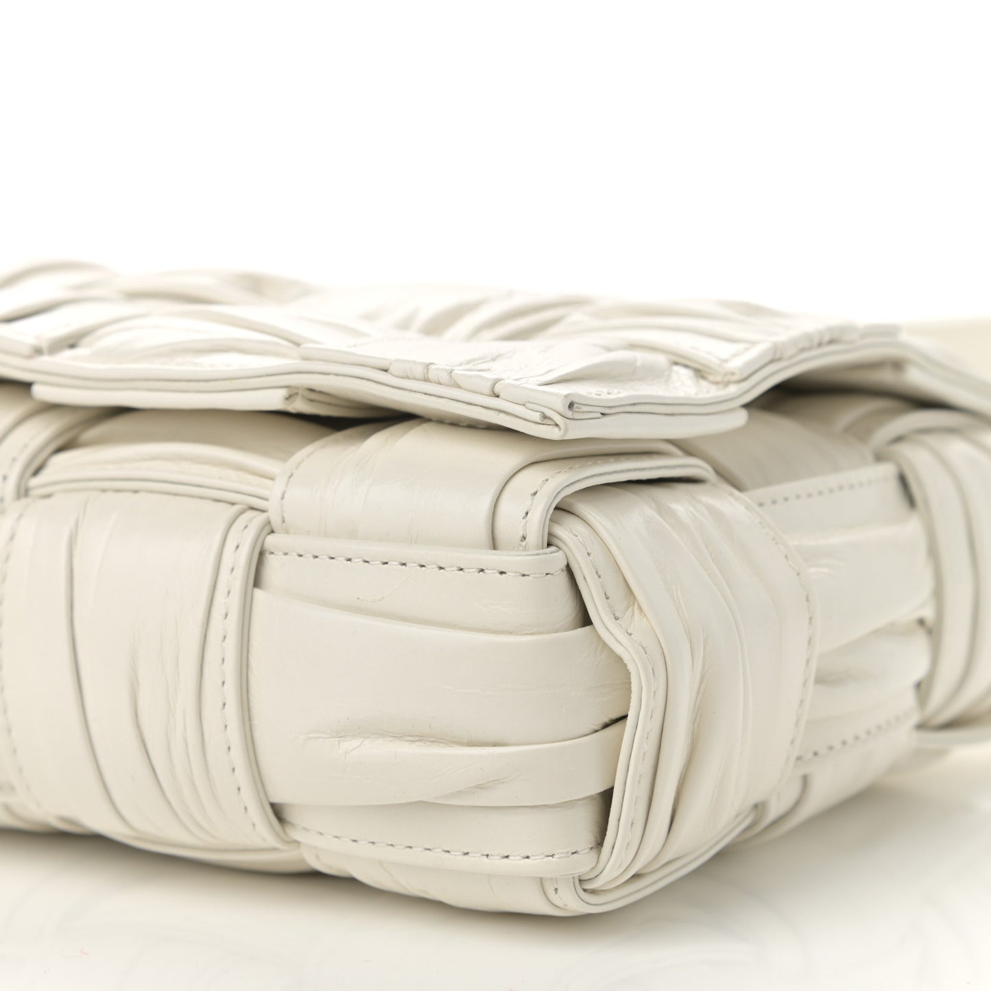 Calfskin Intreccio Plisse Cassette Crossbody Bag White