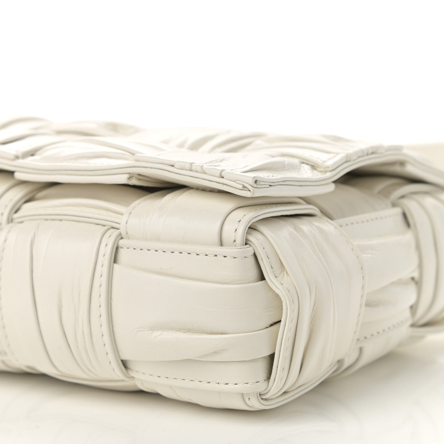Bottega Veneta Calfskin Intreccio Plisse Cassette Crossbody Bag White 10 of 10
