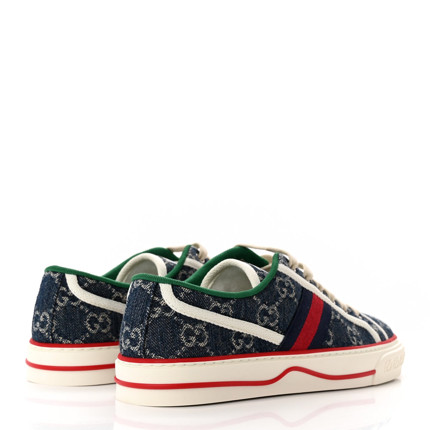 New Denim GG Monogram Web Womens 1977 Tennis Sneakers 38.5 Blue Tea Mystic White