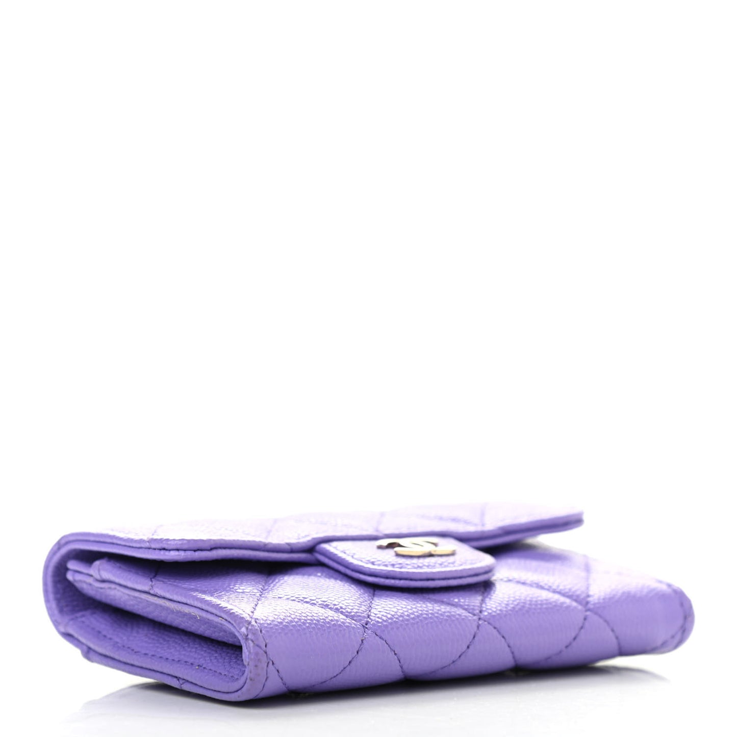 Caviar Quilted Flap Card Holder Wallet Purple