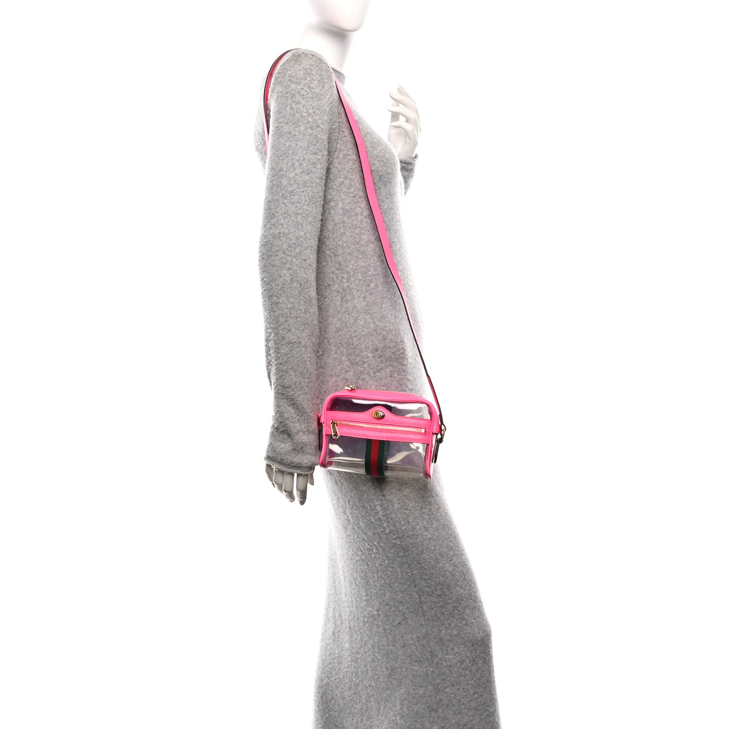 Vinyl Web Mini Ophidia Transparent Shoulder Bag Fluorescent Fuchsia