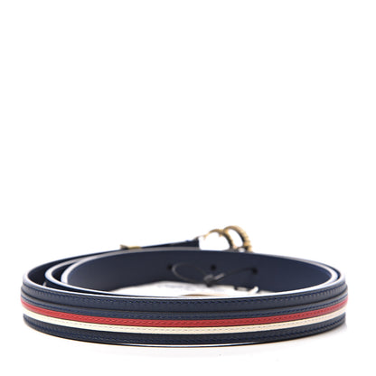 Gucci Calfskin Sylvie Stripe Torchon Double G 20mm Belt 95 38 Maritime Hibiscus Red Mystic White 2 of 5