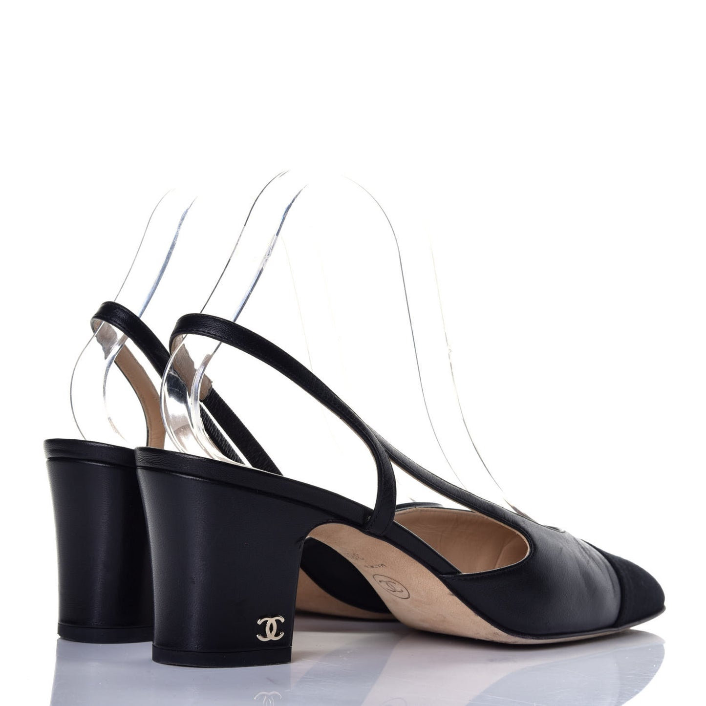 Goatskin Grosgrain Cap Toe CC Slingback Sandals 38.5 Black