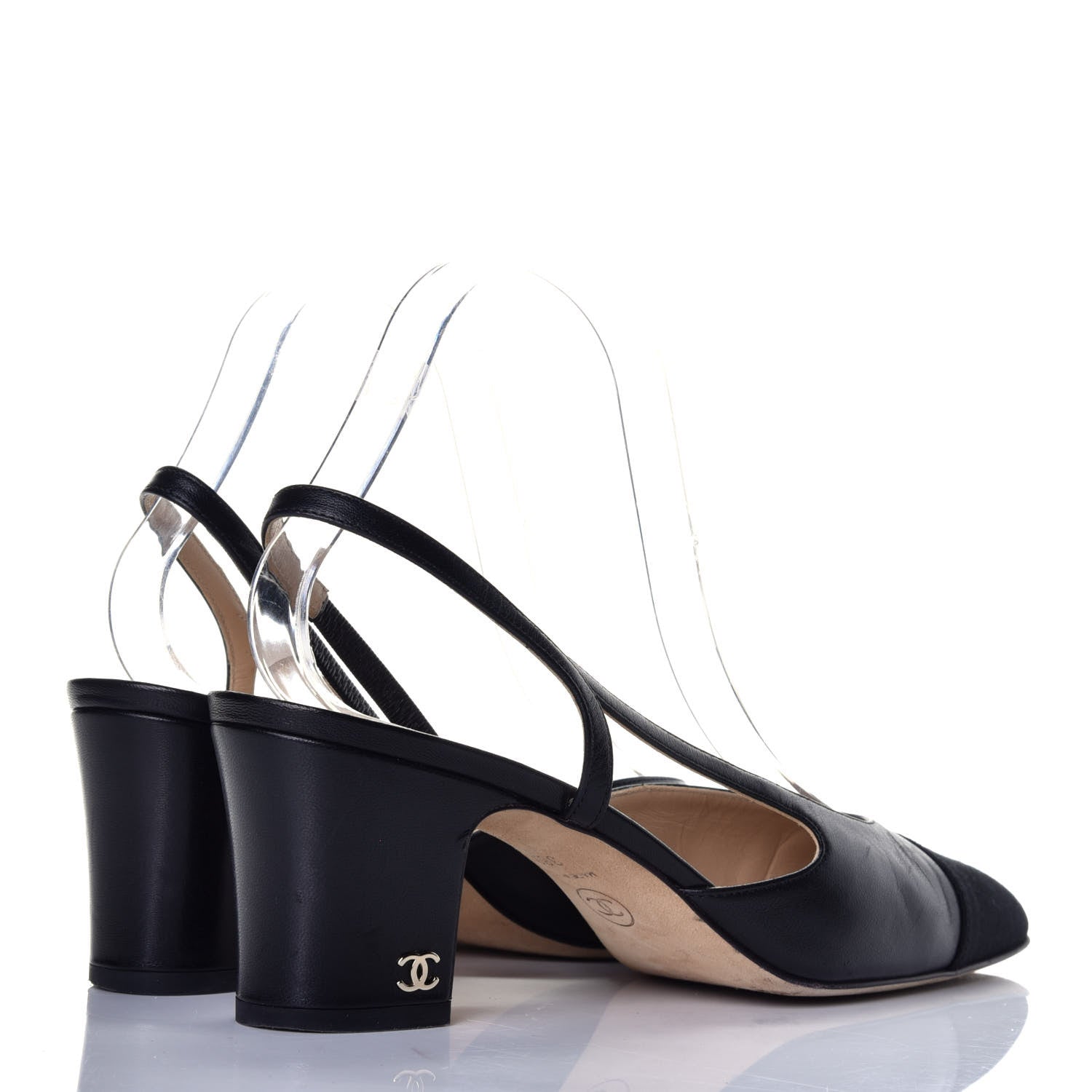 Chanel Goatskin Grosgrain Cap Toe CC Slingback Sandals 38.5 Black 4 of 8