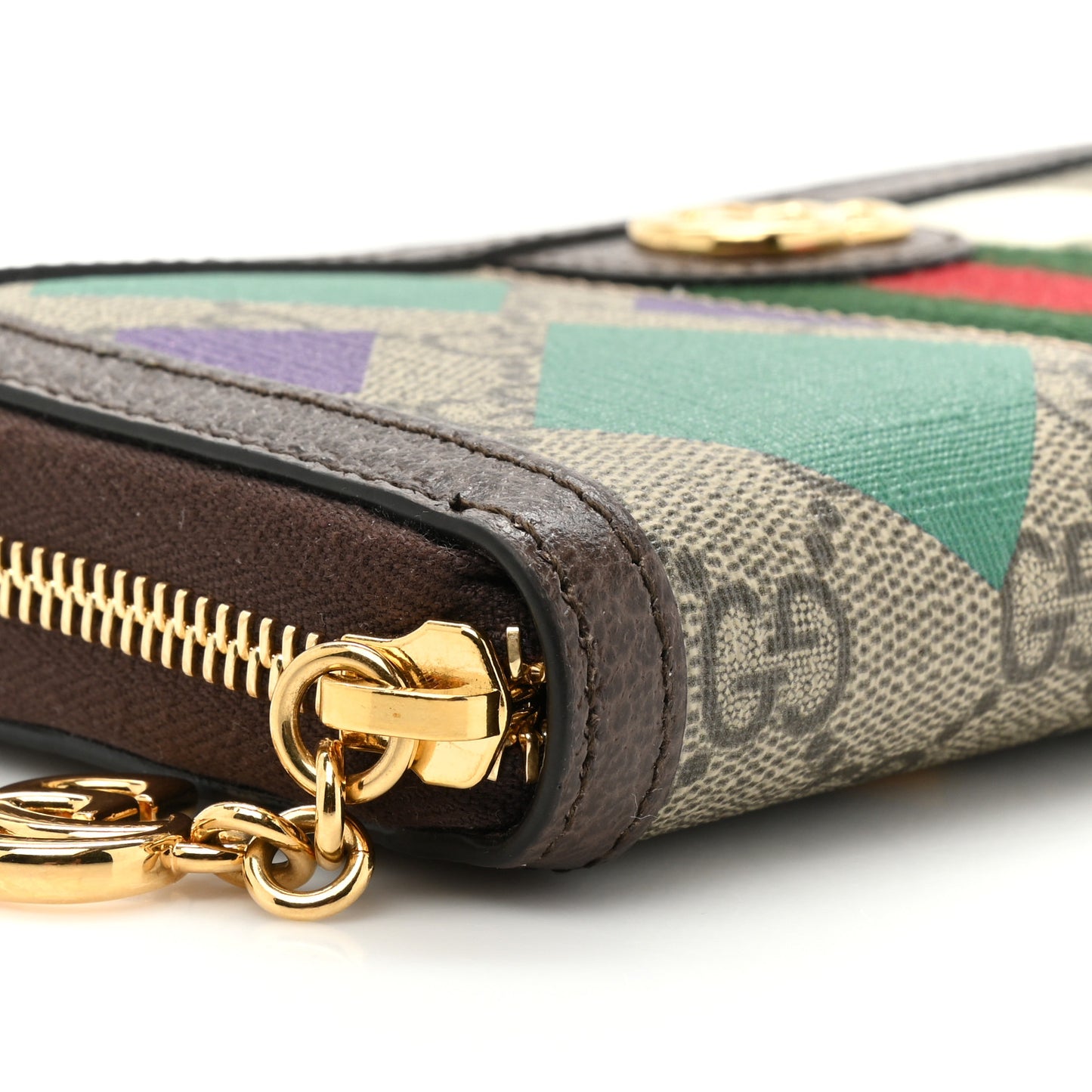 GG Supreme Monogram Web Geometric Ophidia Zip Around Wallet Beige Multicolor Brown Sugar