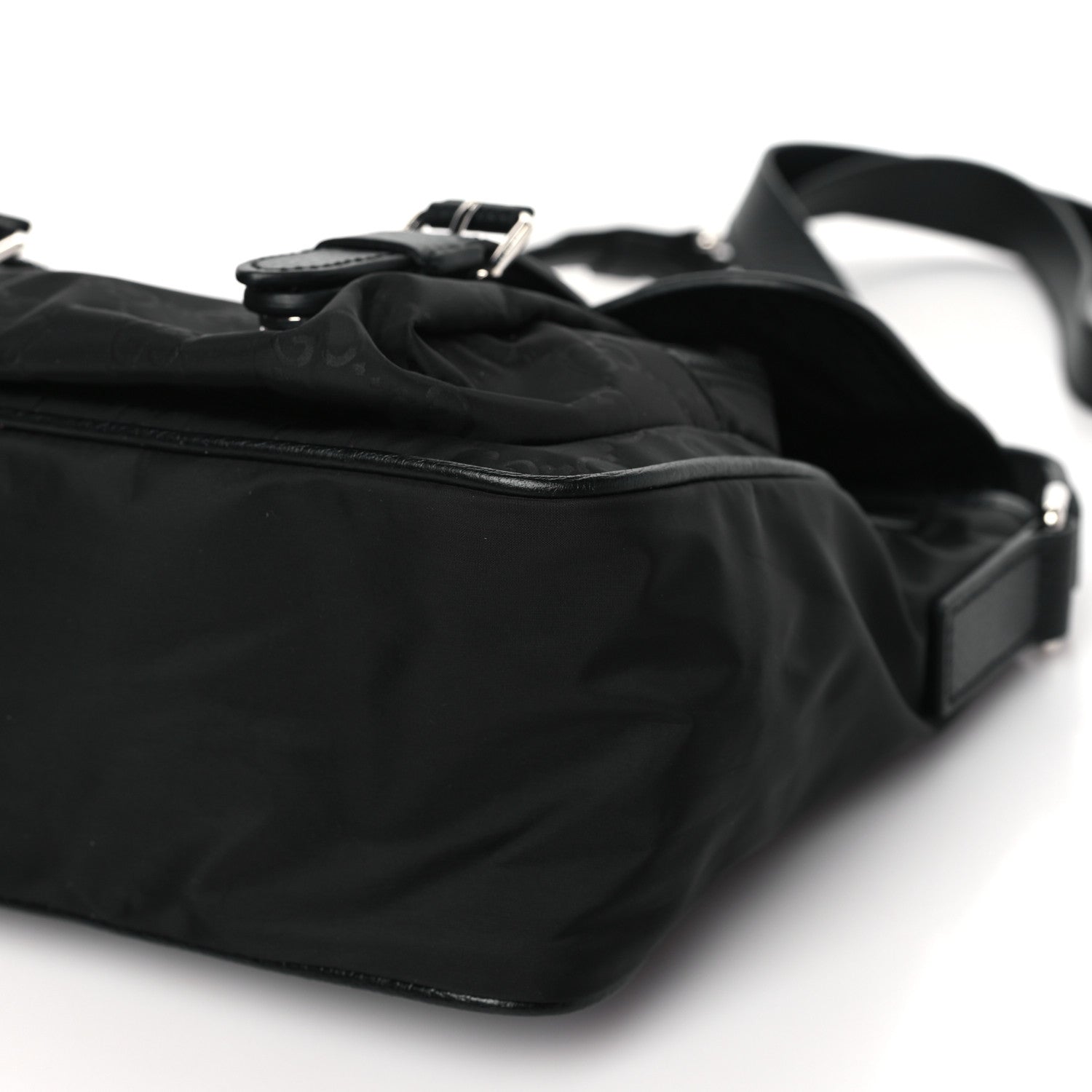 Gucci Nylon Monogram Double Buckle Flap Messenger Bag Black 9 of 9