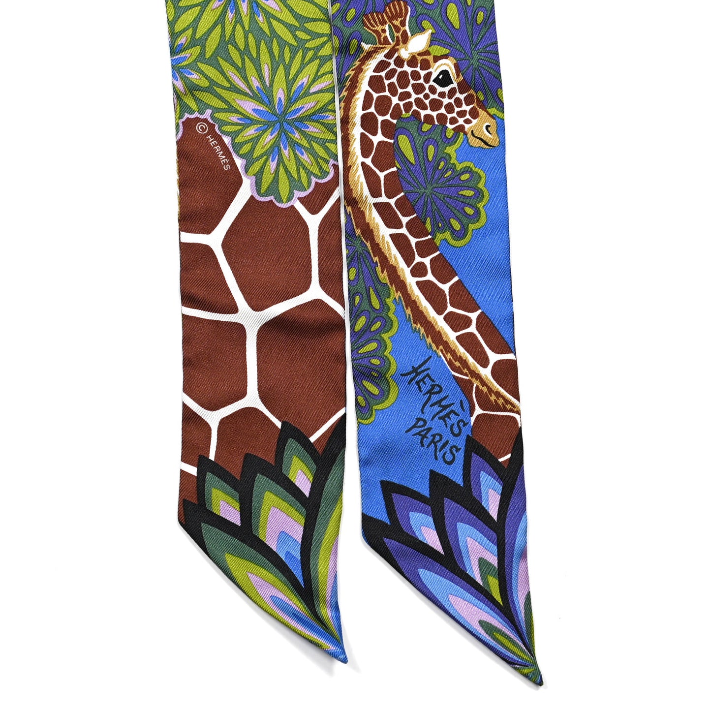 Silk The Three Graces Twilly Bleu Vert Marron