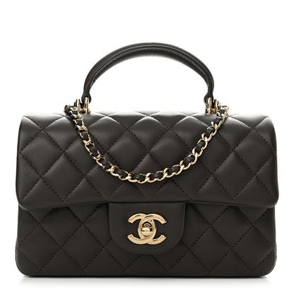 Chanel Lambskin Quilted Mini Top Handle Rectangular Flap Dark Brown 1 of 12