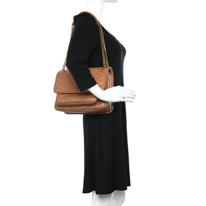 Saint Laurent Crinkled Calfskin Matelasse Monogram Medium Niki Chain Satchel Light Caramel 2 of 10