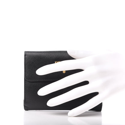 Prada Saffiano Metal Flap Wallet Black 2 of 6