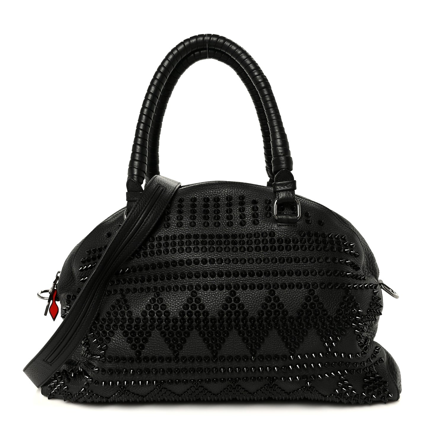 Grained Calfskin Mix Chevron Spikes Large Panettone Bowling Bag Black