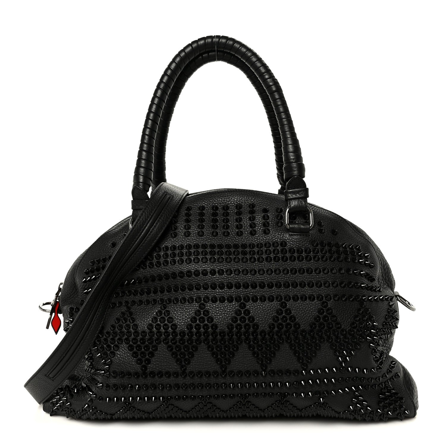Christian Louboutin Grained Calfskin Mix Chevron Spikes Large Panettone Bowling Bag Black 1 of 10