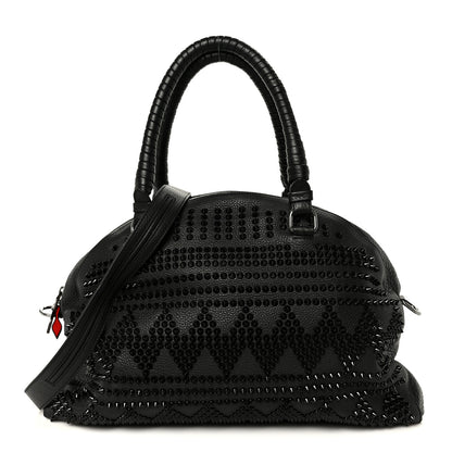 Christian Louboutin Grained Calfskin Mix Chevron Spikes Large Panettone Bowling Bag Black 1 of 10
