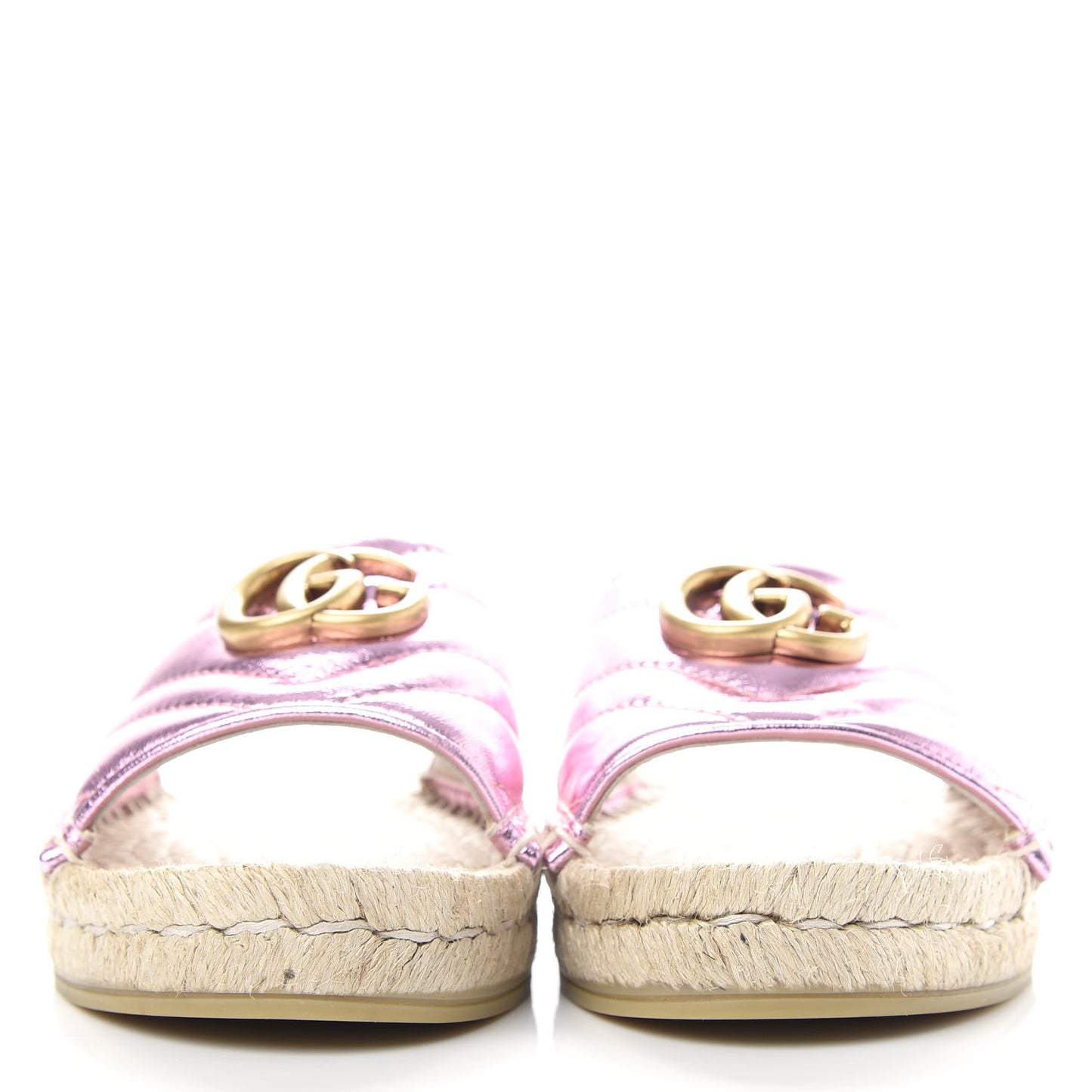 Metallic Nappa Matelasse GG Marmont Espadrille Slide Sandals 35.5 Rosa
