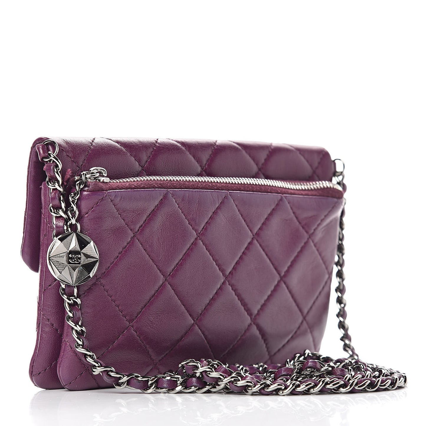 Lambskin Quilted Mini Mineral Nights Flap Crossbody Bag Purple