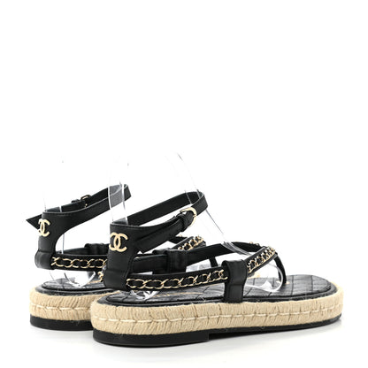 Chanel Lambskin Chain CC Thong Espadrille Sandals 39 Black 4 of 8