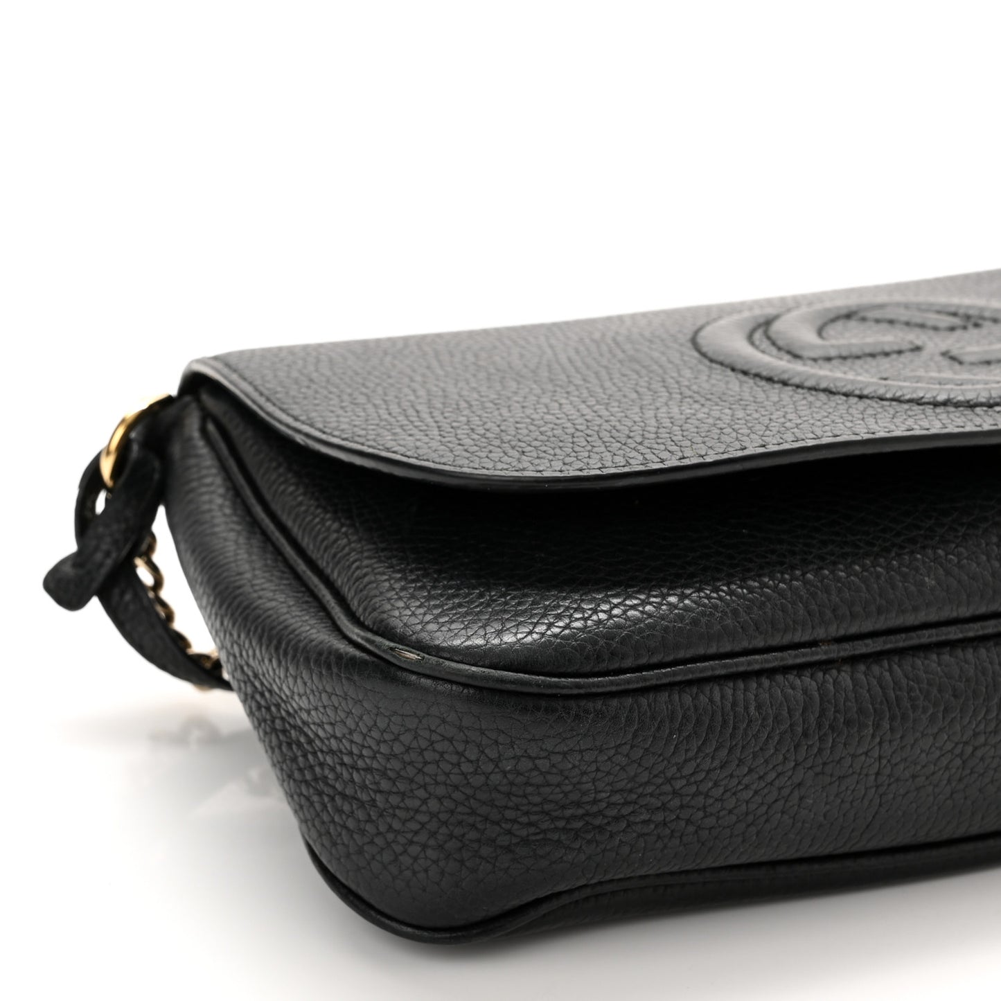 Pebbled Calfskin Medium Soho Flap Crossbody Black
