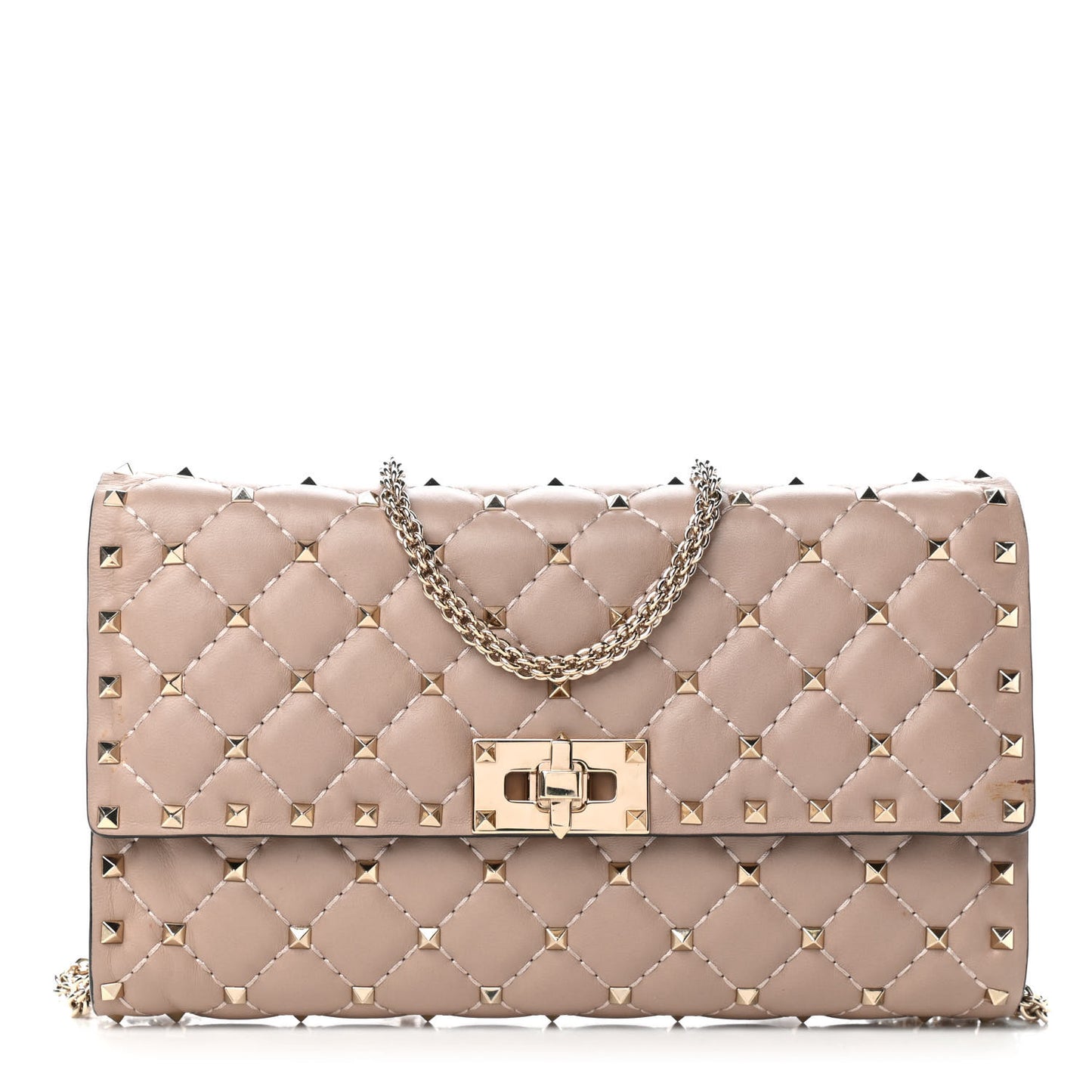 Lambskin Rockstud Spike Wallet on Chain Poudre