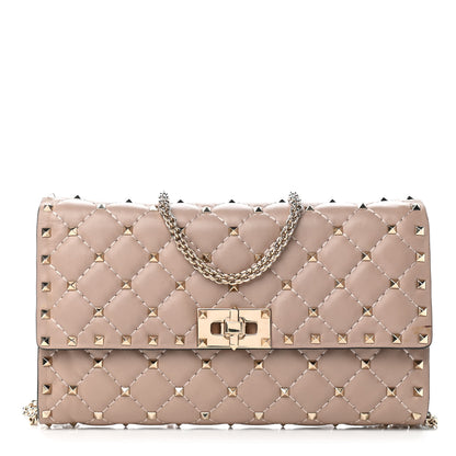 Valentino Garavani Lambskin Rockstud Spike Wallet on Chain Poudre 1 of 7
