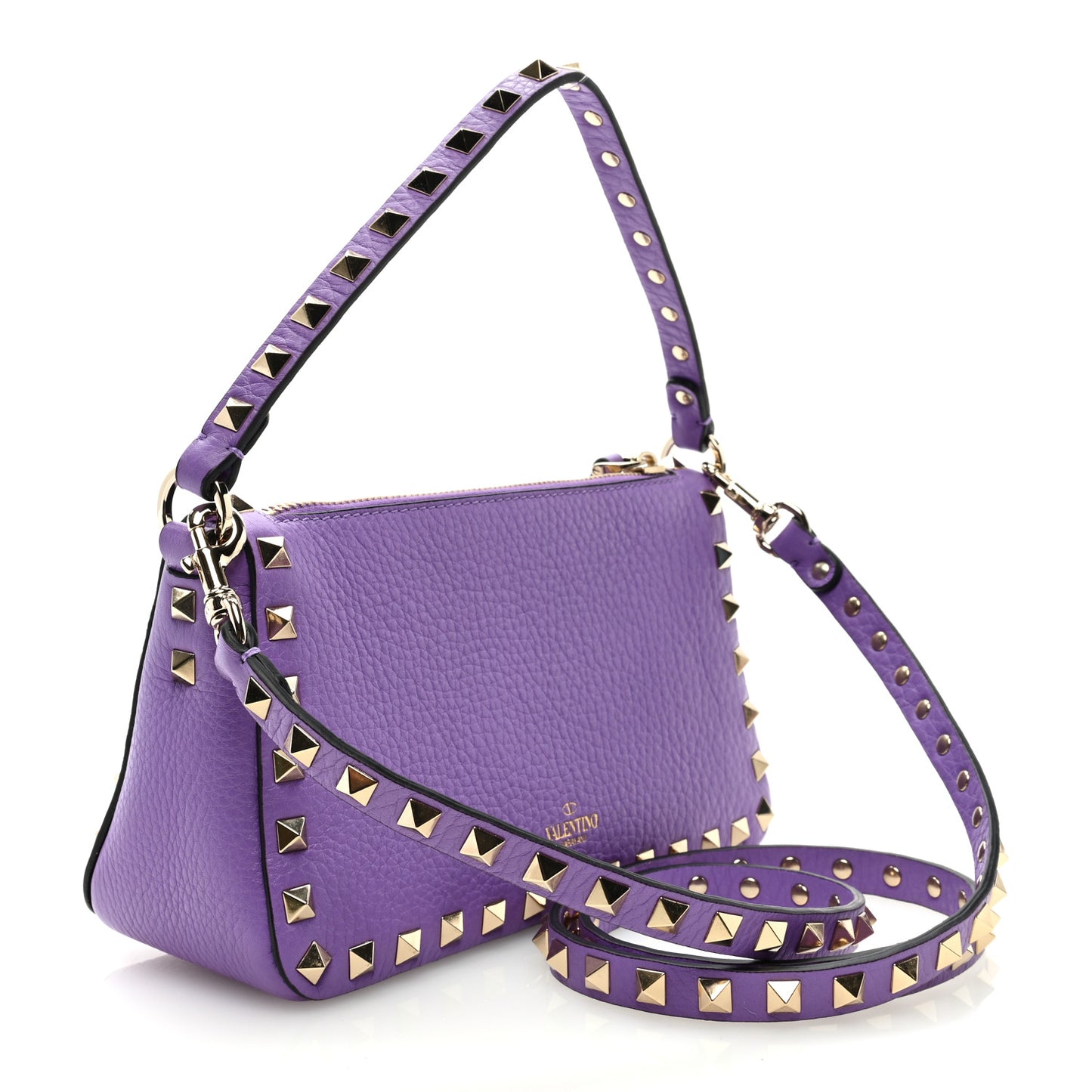 Pebbled Calfskin Small Rockstud Flip Lock Shoulder Bag Glicine