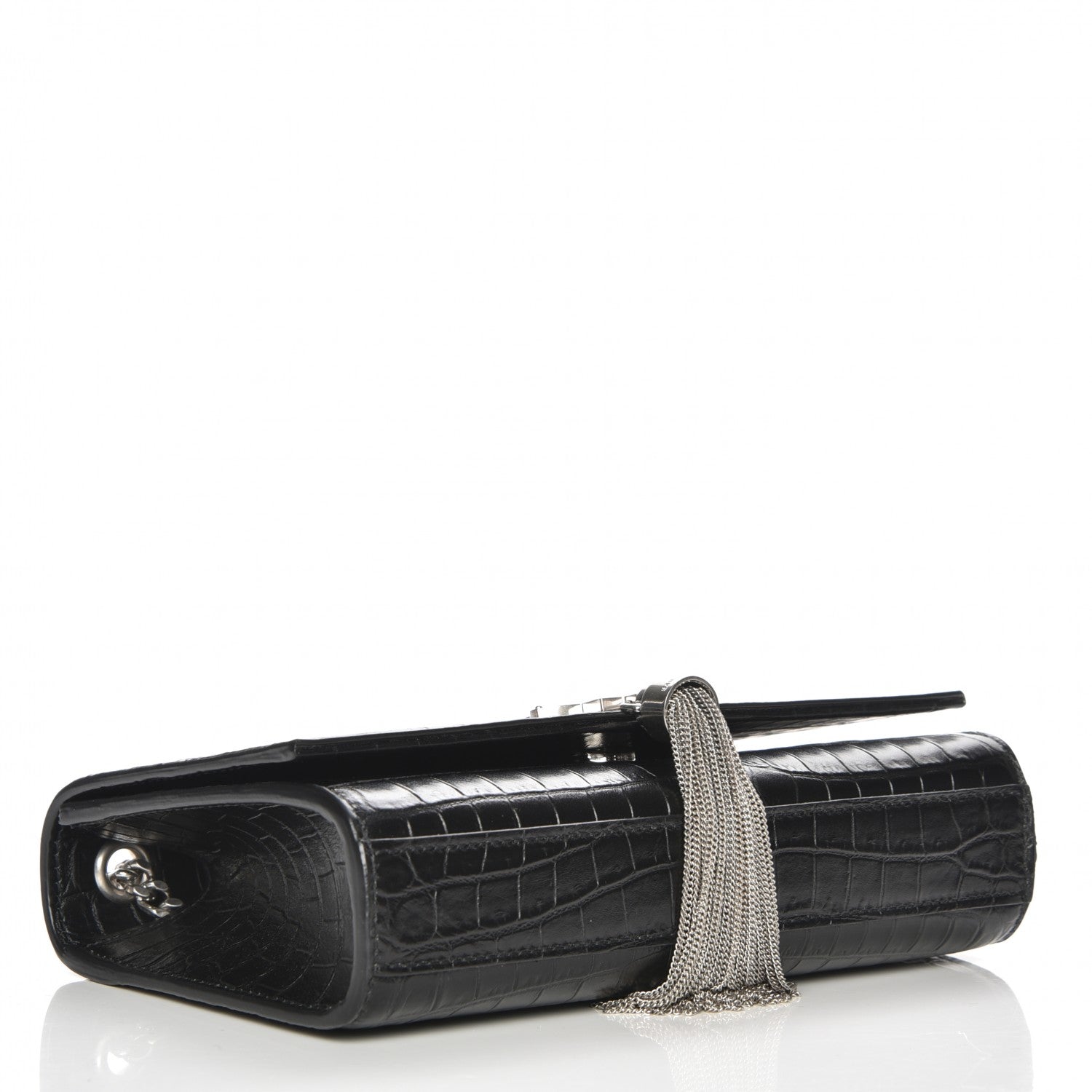 Saint Laurent Calfskin Crocodile Embossed Monogram Small Kate Tassel Satchel Black 4 of 7