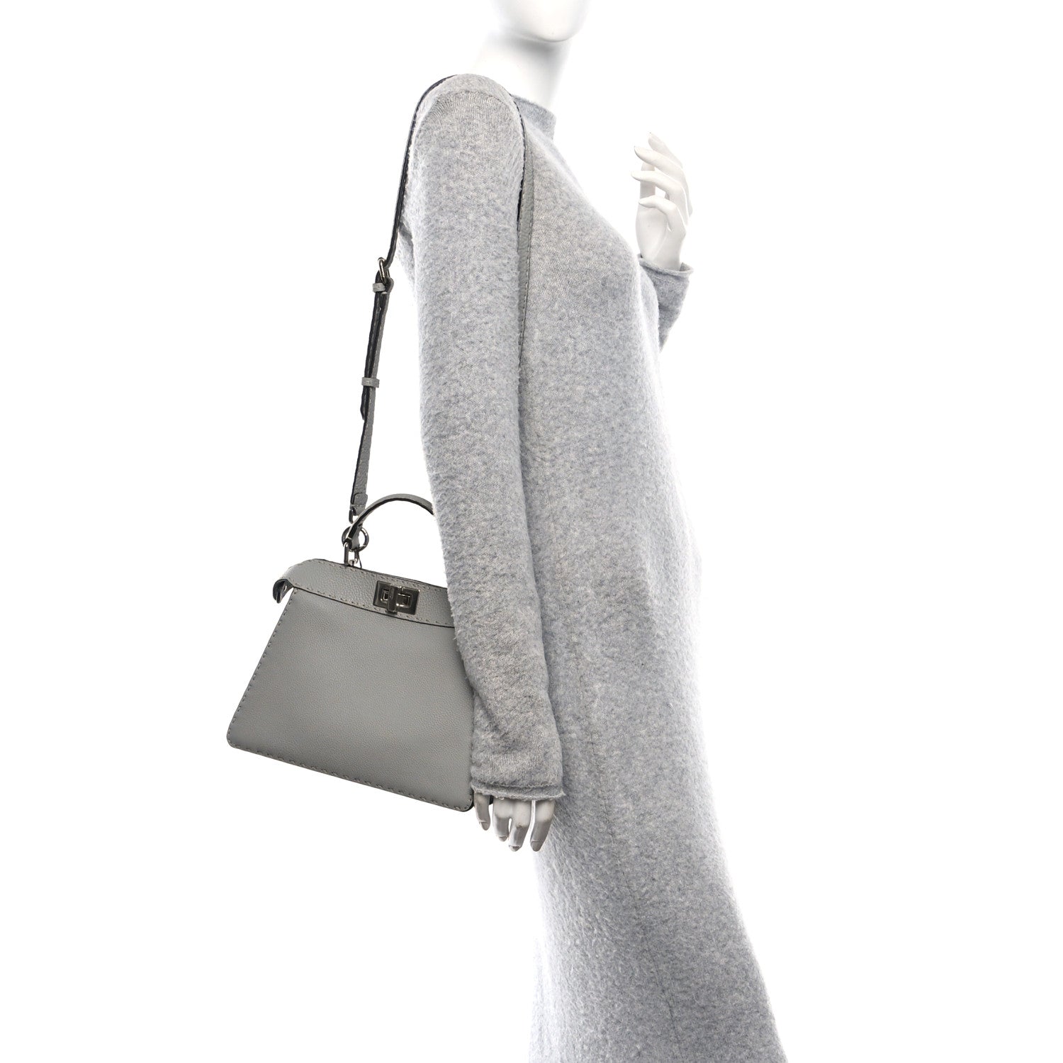 Fendi Cuoio Romano Selleria Bi-Color Small Peekaboo I SEE U Satchel Ghiaccio Asfalto 2 of 11