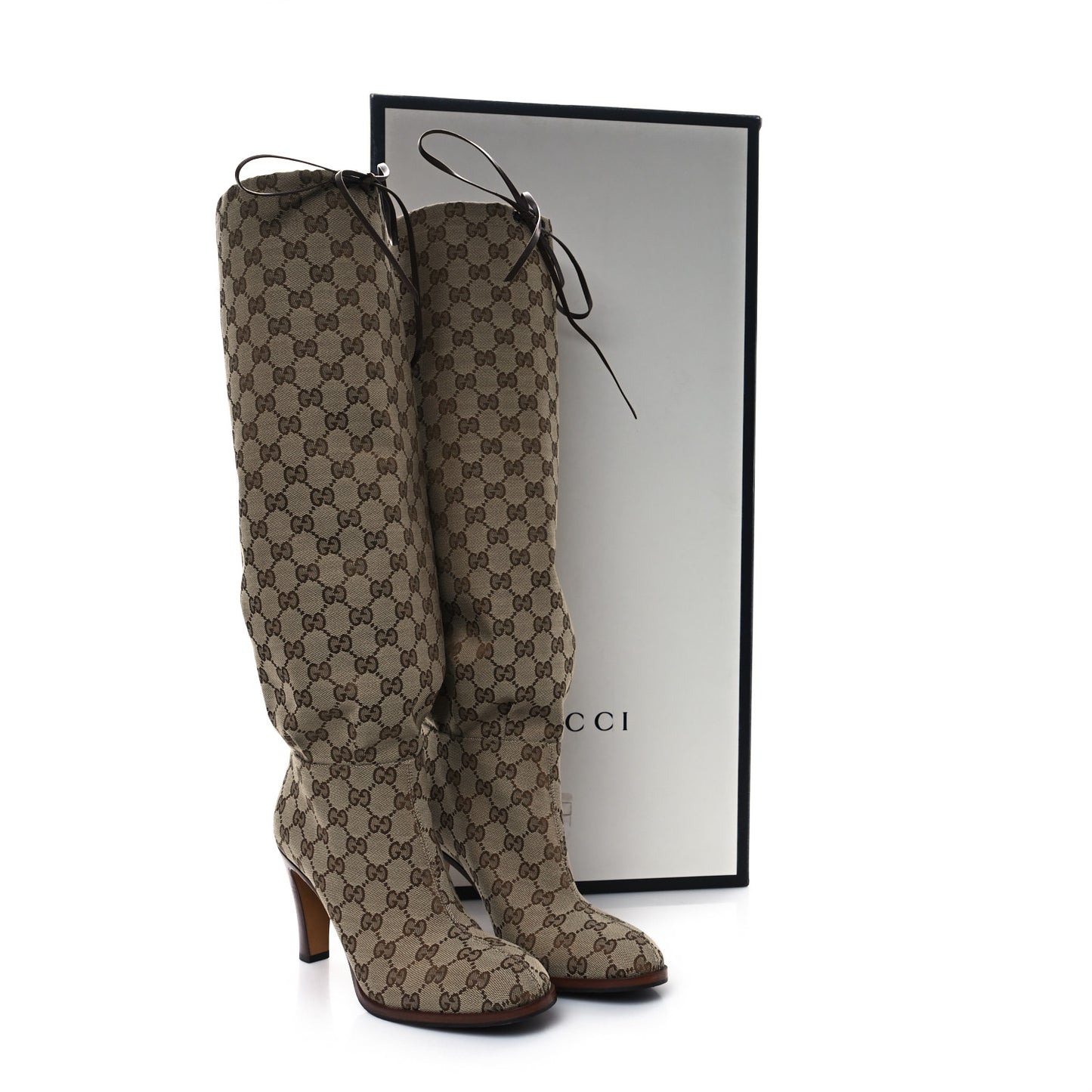 Monogram Malaga Kid Lisa Mid Heel Boots 40 Beige Ebony