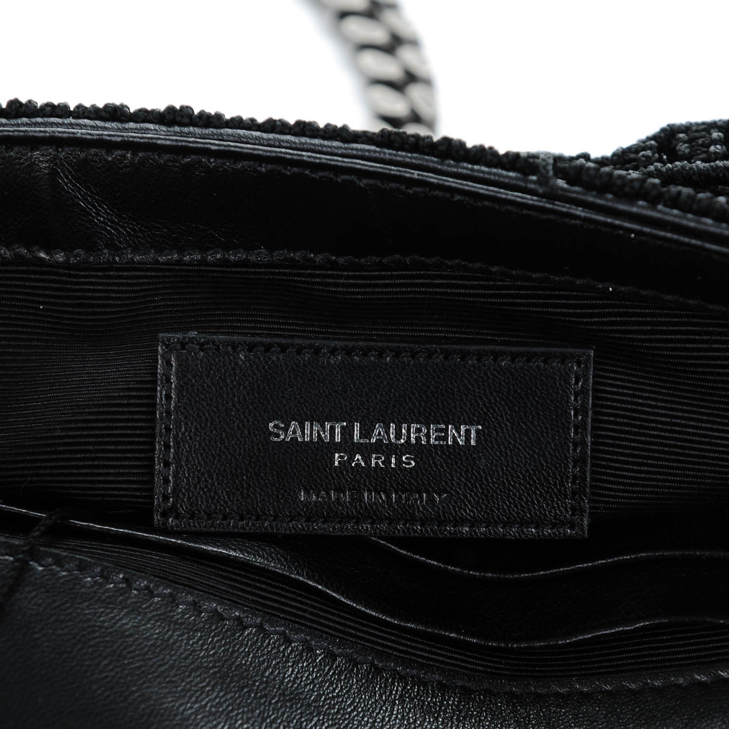 Saint Laurent Calfskin Crochet Baby Monogram Chain Satchel Black 7 of 8